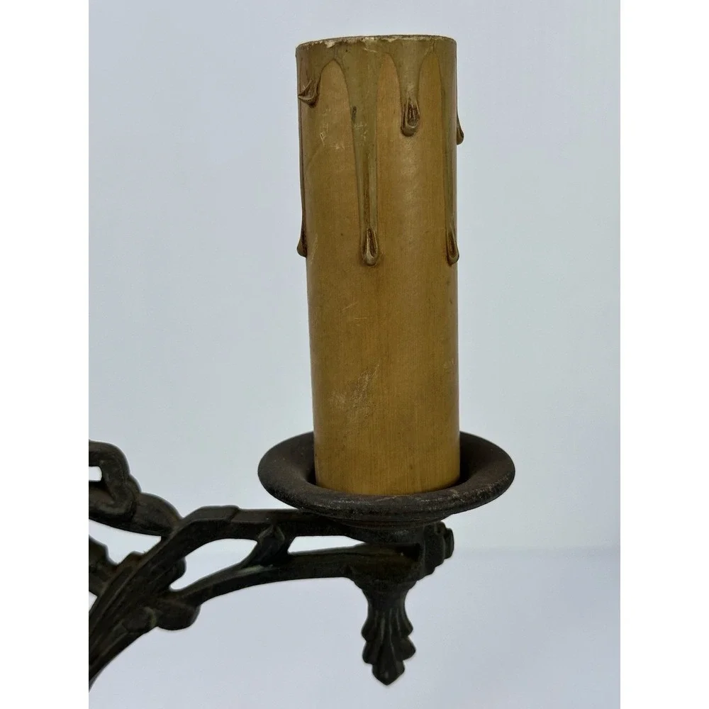 Vintage Art Deco Nouveau Gothic Candelabra Cast Iron Table Lamp No Wiring